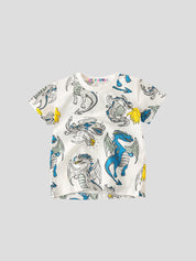 Boy's White Dragon Print Half-Sleeve T-Shirt