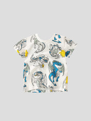 Boy's White Dragon Print Half-Sleeve T-Shirt