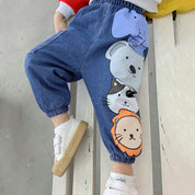 Boy's Blue Animal Print Cotton Pants
