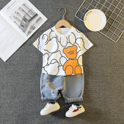 Boy's White Bear Print T-Shirt & Shorts Set