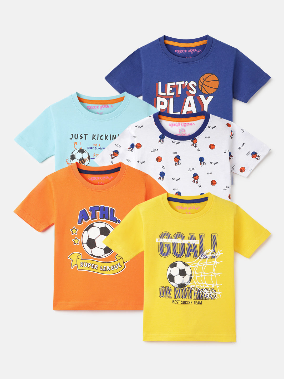 Boy's 5-Pack Basketball Print Cotton T-Shirts
