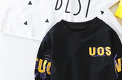 Boy's Black Text Print Sweatshirt & Pants Set