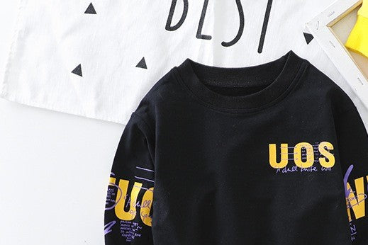 Boy's Black Text Print Sweatshirt & Pants Set