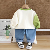 Boys Cotton Knit Full Sleeves Dino Printed Sweatshirt With Pant Pack of 2 - White & Cream