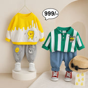Boys Cotton Winter Wear Pack of 2 Outfits - Green Day food & New Yellow Print