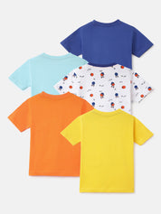 Boy's 5-Pack Basketball Print Cotton T-Shirts