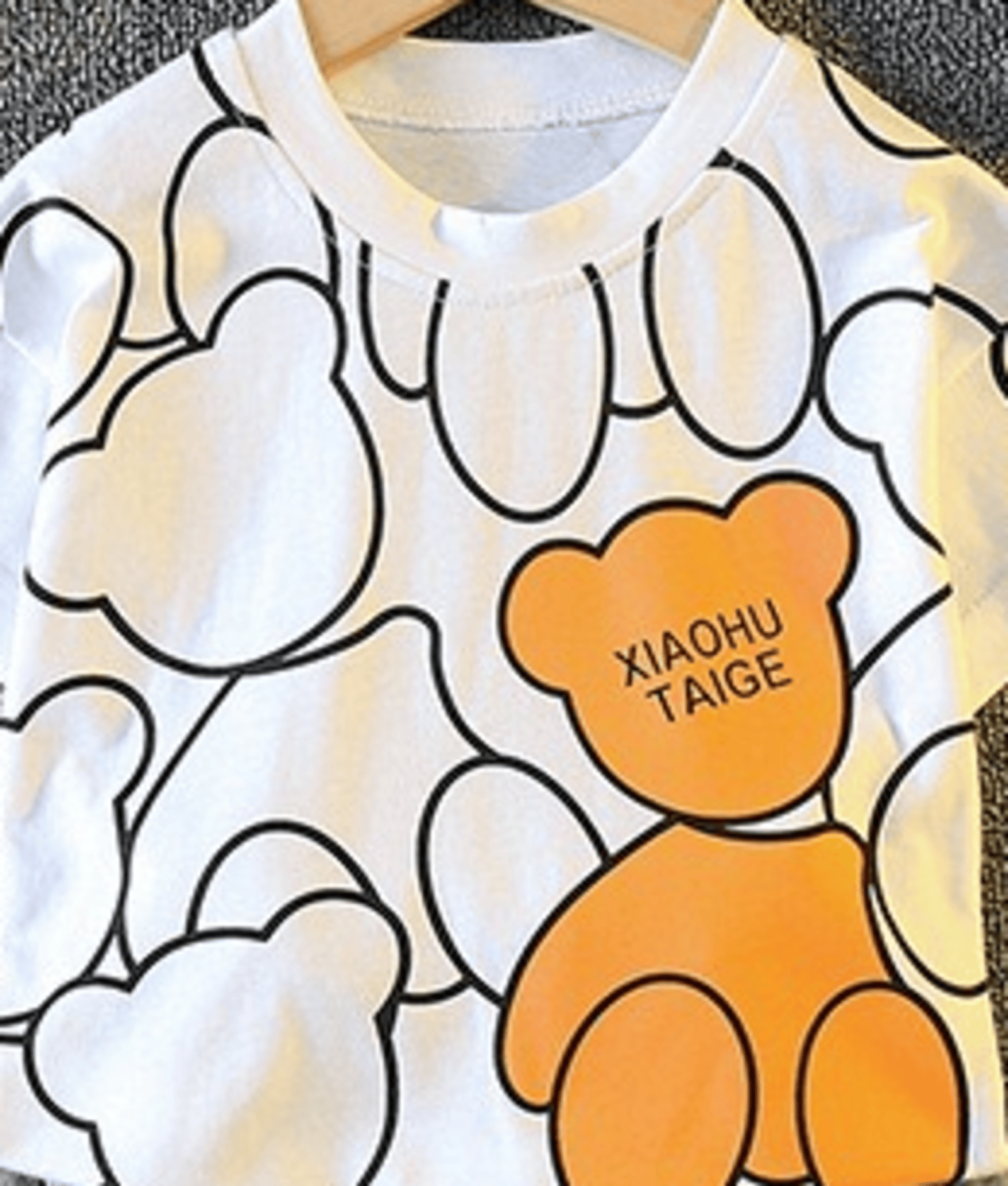 Boy's White Bear Print T-Shirt & Shorts Set