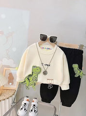 Boy's Cream Dino Print Sweatshirt & Pants Set