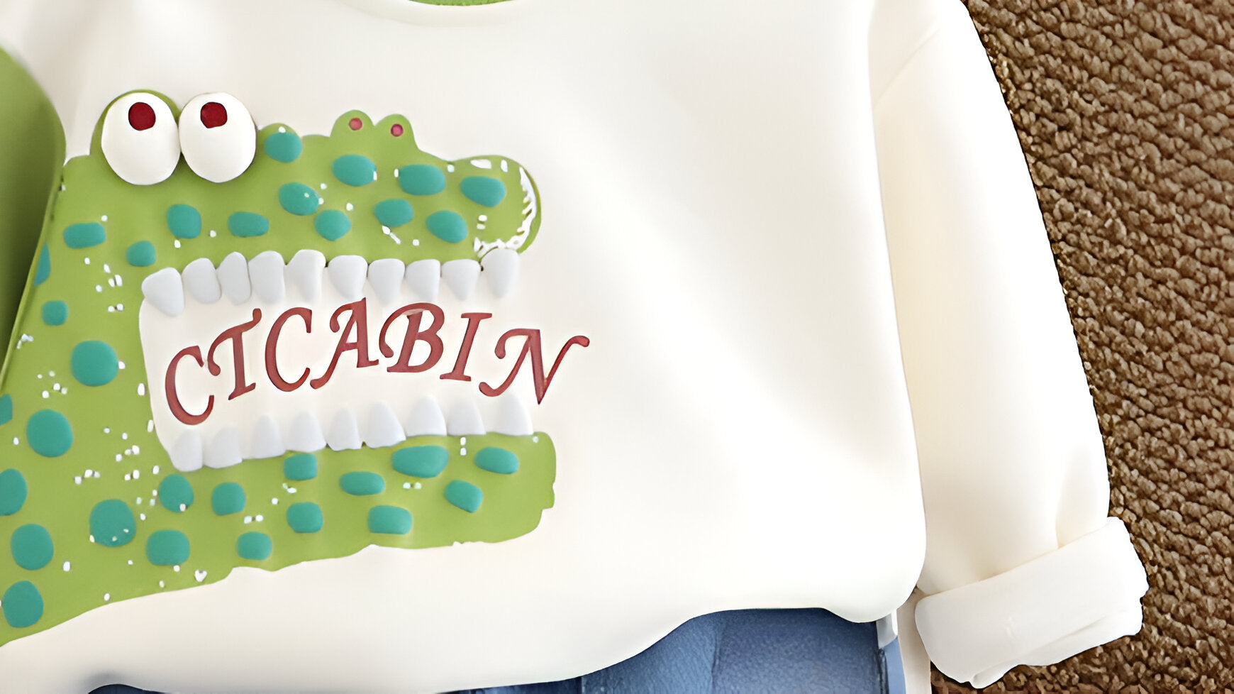 Boy's Cream Dino Print Sweatshirt & Pants Set