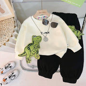 Boys Cotton Full Sleeves Sweatshirt & Joggers Set Pack Of 2  - Cream Hoody & Cream DinoSaur