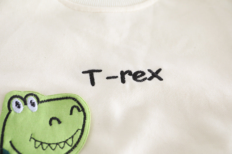 Boy's Cream Dino Print Sweatshirt & Pants Set