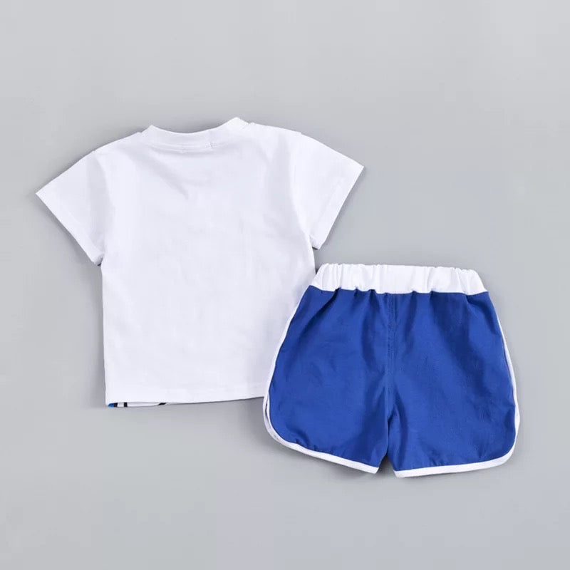 Boy's White Doraemon Print T-Shirt & Shorts Set