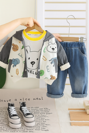 Boys Animal printed Jacket With Sweatshirt And denim Pant
