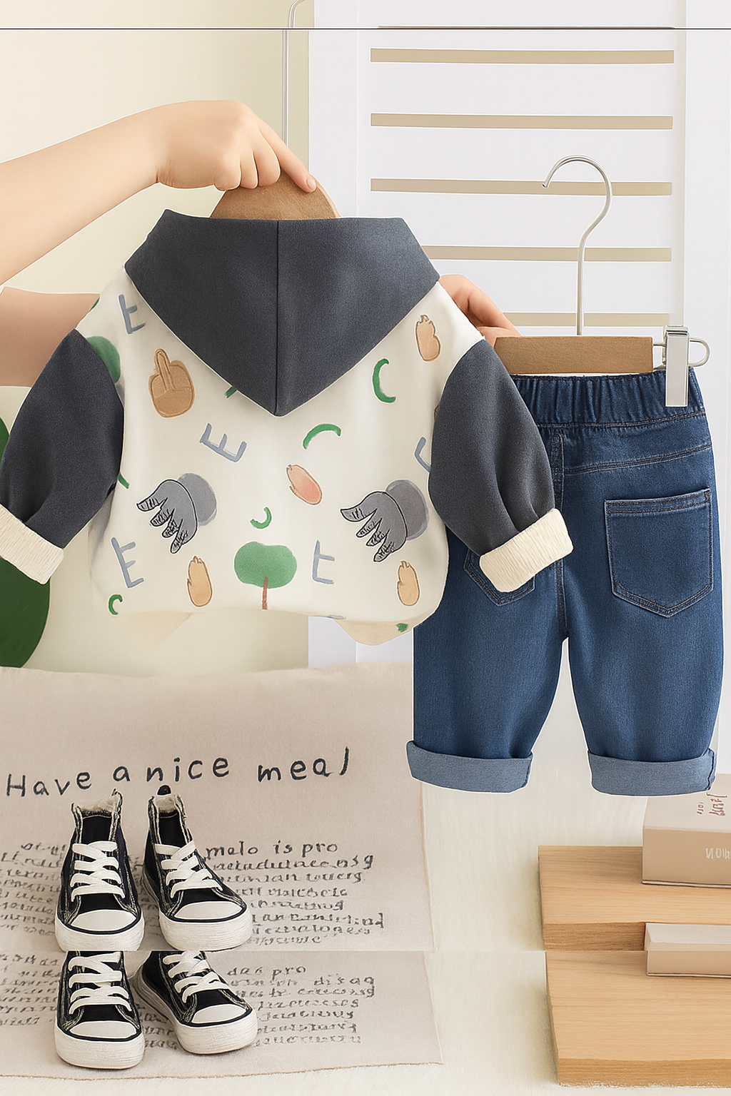 Boys Animal printed Jacket With Sweatshirt And denim Pant