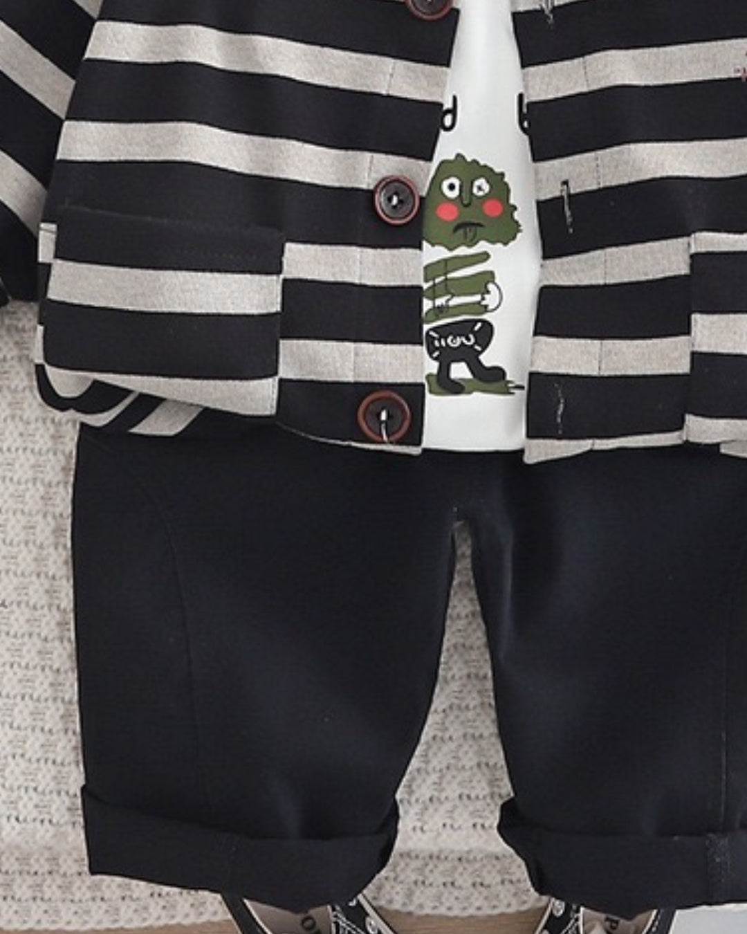 Boys Black Strips print jacket Wuth denim Pant
