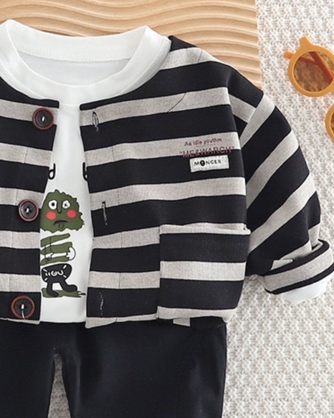 Boys Black Strips print jacket Wuth denim Pant