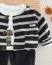 Boys Black Strips print jacket Wuth denim Pant