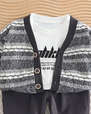 Boys Grey Black Strips print jacket Wuth denim Pant