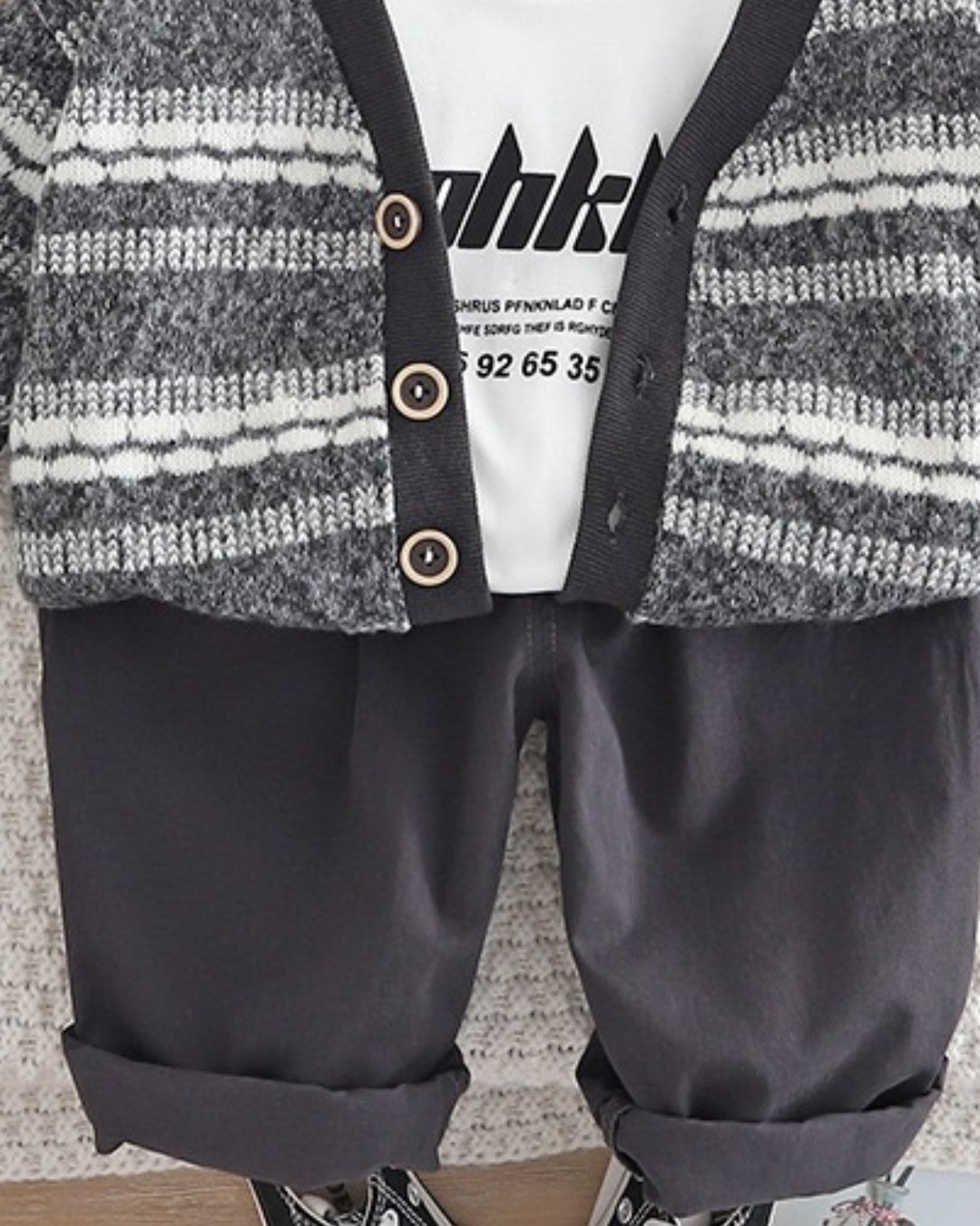 Boys Grey Black Strips print jacket Wuth denim Pant