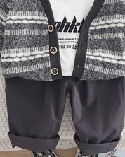 Boys Grey Black Strips print jacket Wuth denim Pant