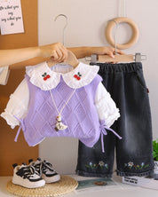 Girl's Purple Half Sweater Cherry Set