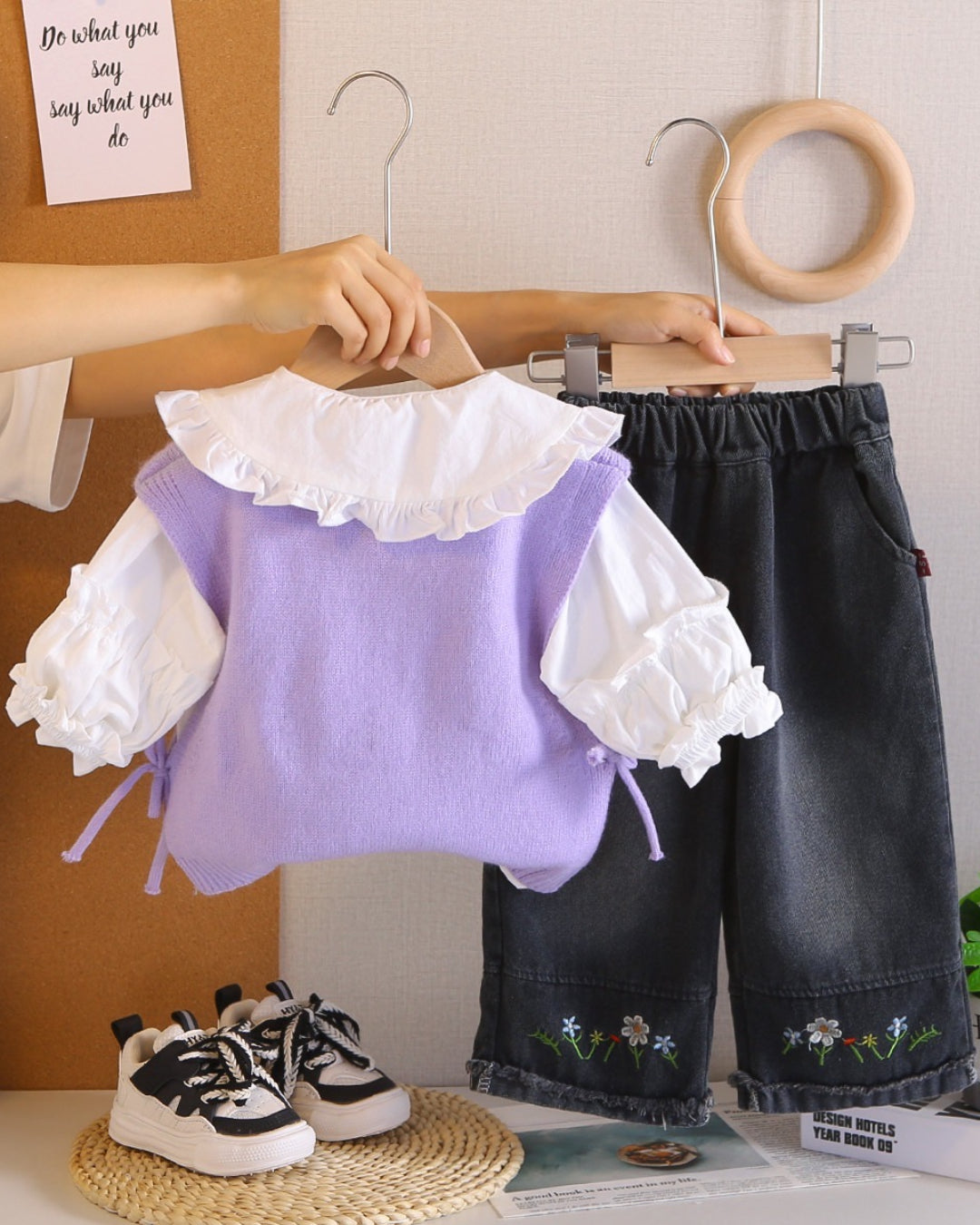 Girl's Purple Half Sweater Cherry Set