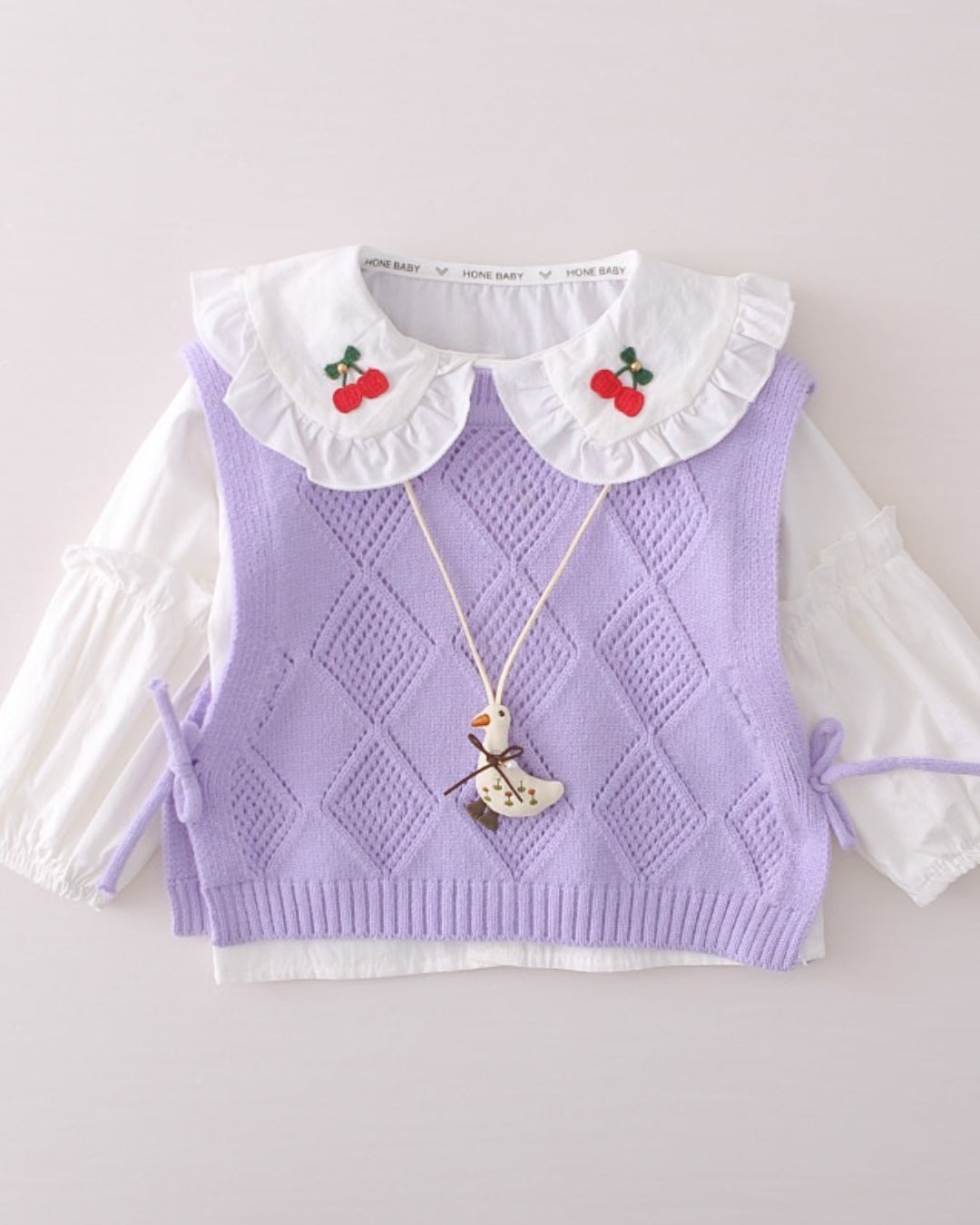 Girl's Purple Half Sweater Cherry Set