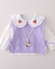 Girl's Purple Half Sweater Cherry Set