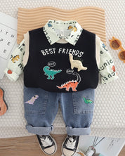 Boys Best Friend Printed Shirt And Denim Pant
