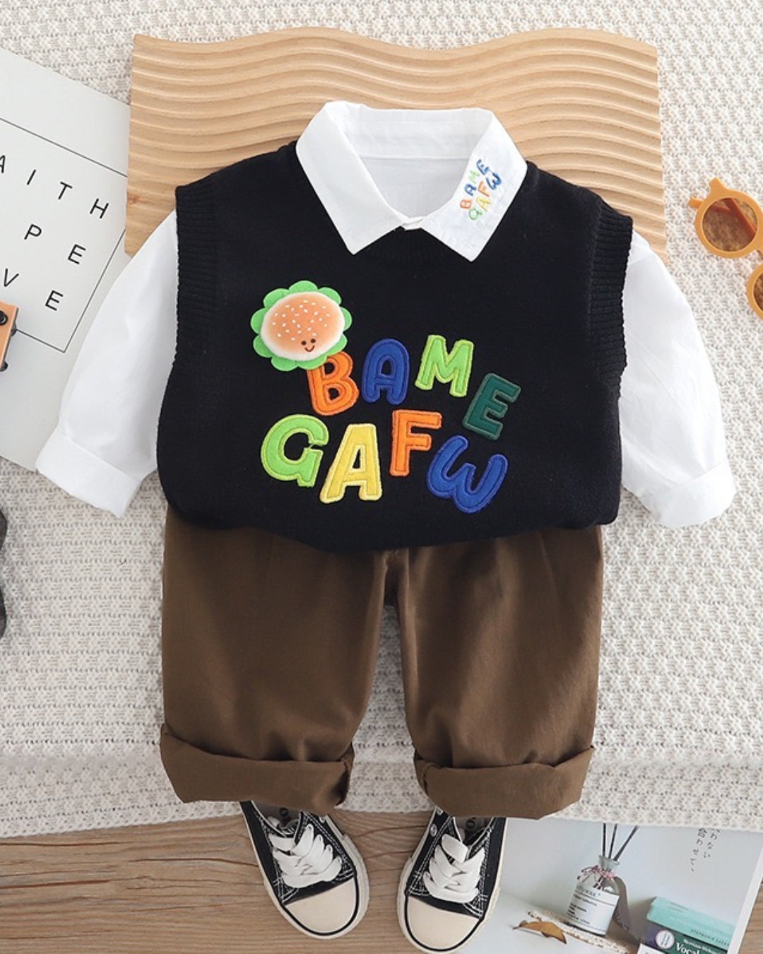 Boys Bame Printed SweaSweatshirt with denim Pant