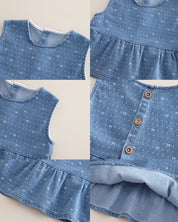 Girl's White Lace Frock Denim Set