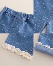 Girl's White Lace Frock Denim Set