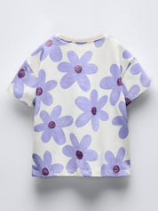 Girls Floral Printed Round Neck Oversized T-shirt