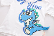 Boy's White Dino Print Half-Sleeve T-Shirt