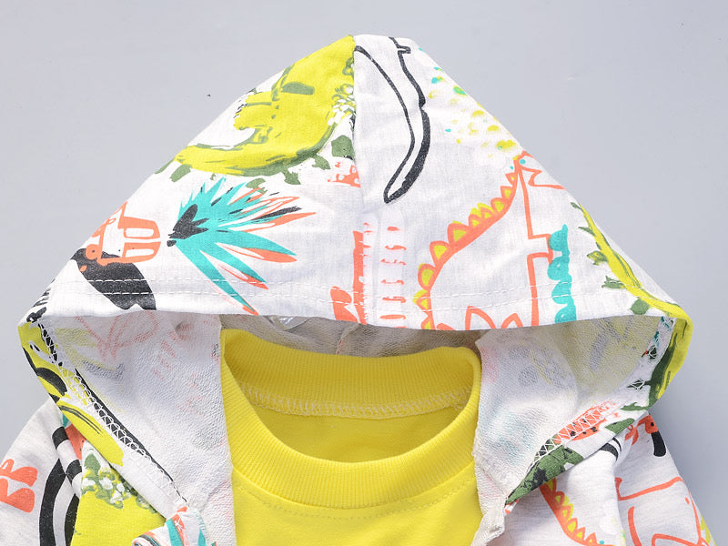 Boy's Multicolor Dino Print Hoodie & Pants Set