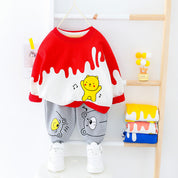 Boy's Red Teddy Print Sweatshirt & Joggers Set