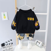 Boy's Black Text Print Sweatshirt & Pants Set