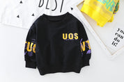 Boy's Black Text Print Sweatshirt & Pants Set