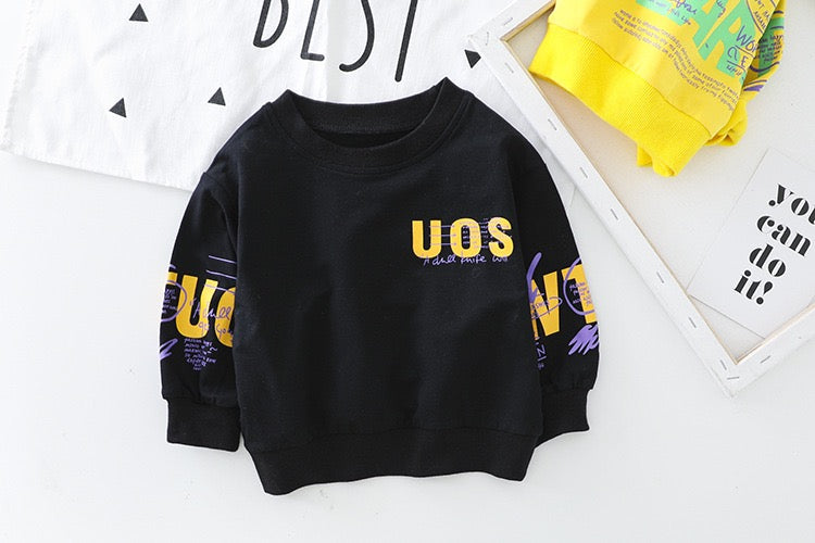 Boy's Black Text Print Sweatshirt & Pants Set