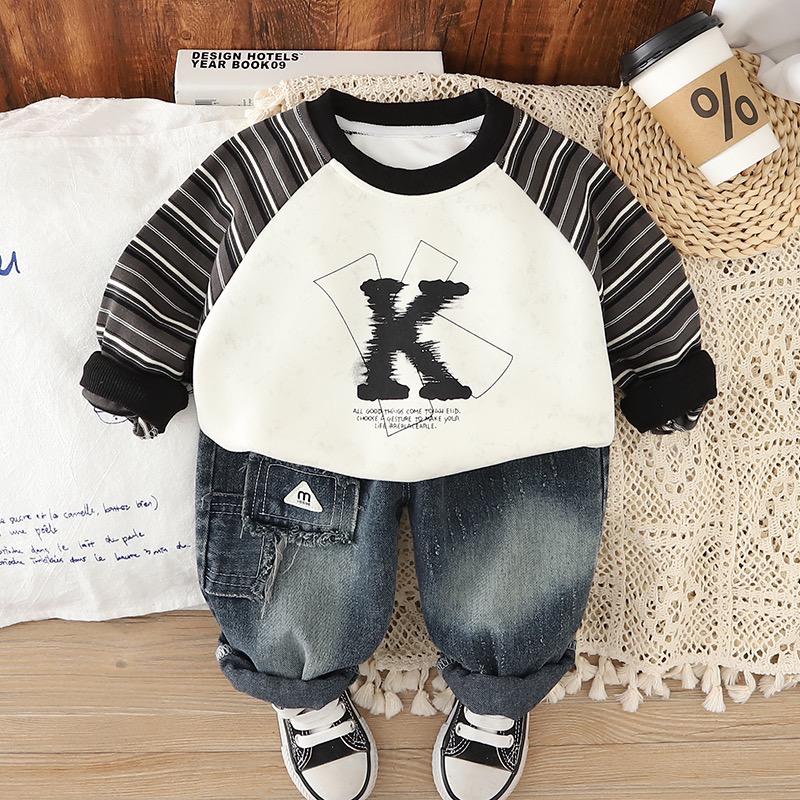Boys K Printed Sweatshirt And Denim Pant