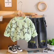Boys Star Printed SweaSweatshirt and Denim Pant