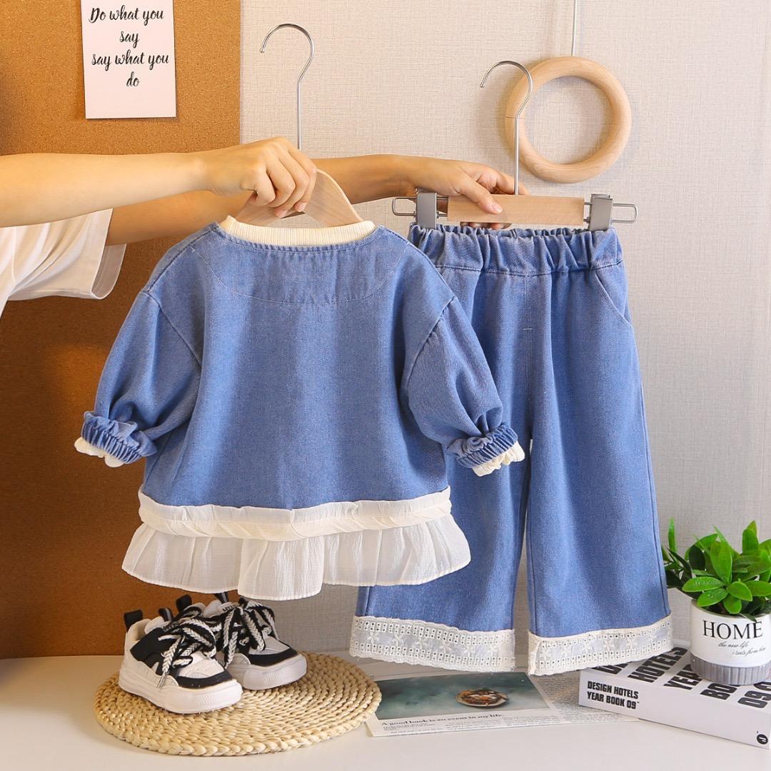Girls Light Blue Denim Upper And Bottom