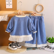 Girls Light Blue Denim Upper And Bottom