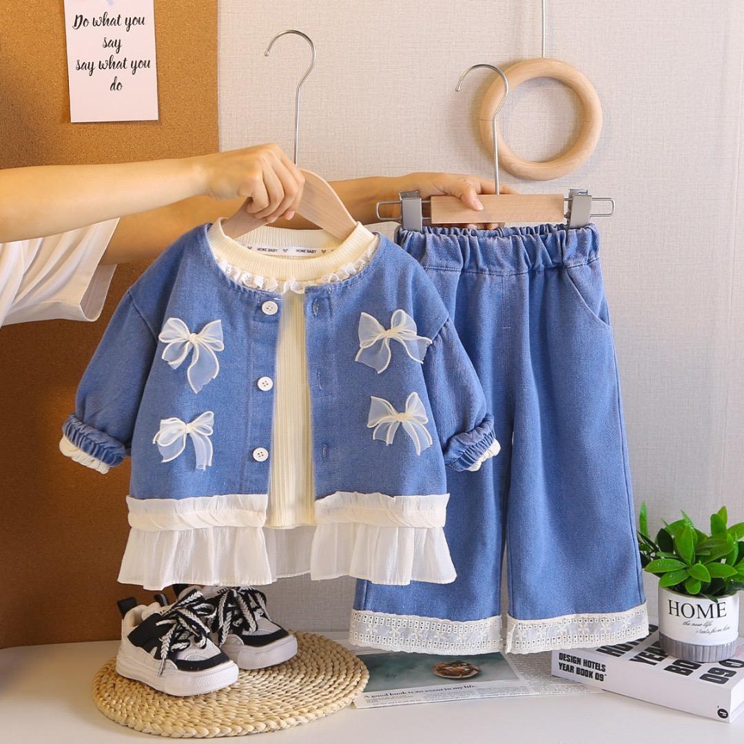 Girls Light Blue Denim Upper And Bottom