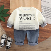 Boys World Printed Sweatshirt with Denim Pant