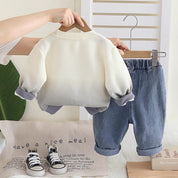 Boys World Printed Sweatshirt with Denim Pant