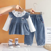 Girls White and Blue Denim Upper Bottom