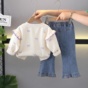Girls Cream Top With Denim Pant
