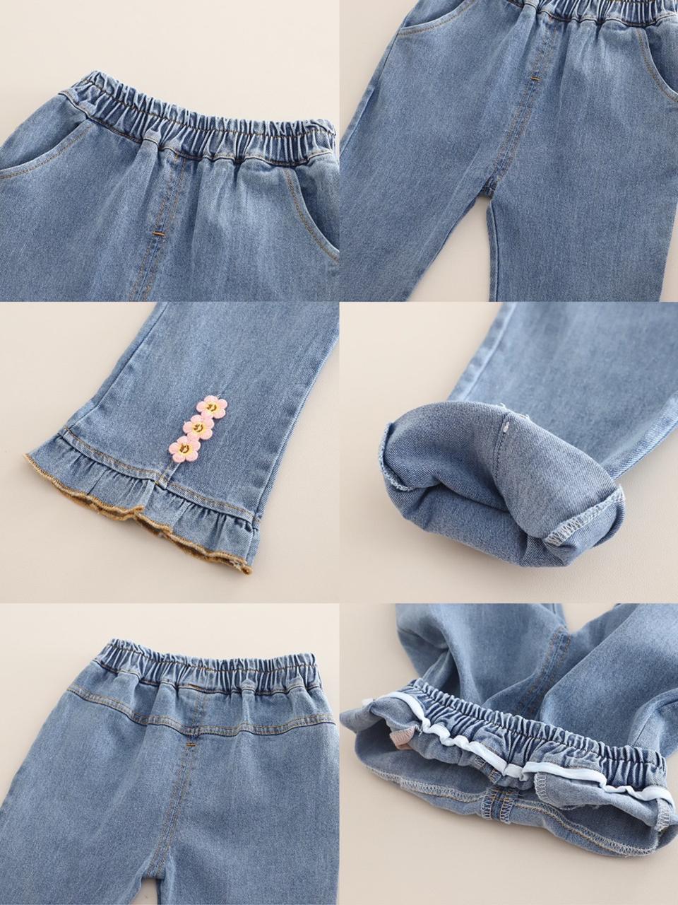 Girls Cream Top With Denim Pant