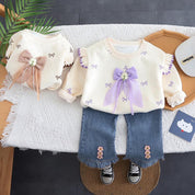 Girls Cream Top With Denim Pant